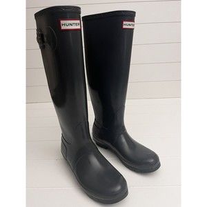 Hunter Womens Tall Grey Glossy Wellies Rain Boots Size 8-See Note*